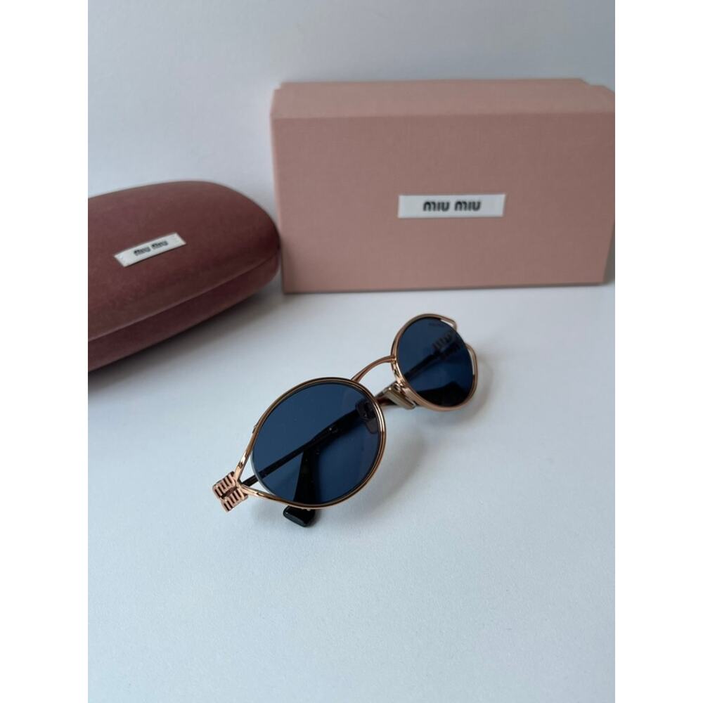 NEW Miu Miu MU52YS Rose Gold Blue Metal Sunglasses - Picture 4 of 8